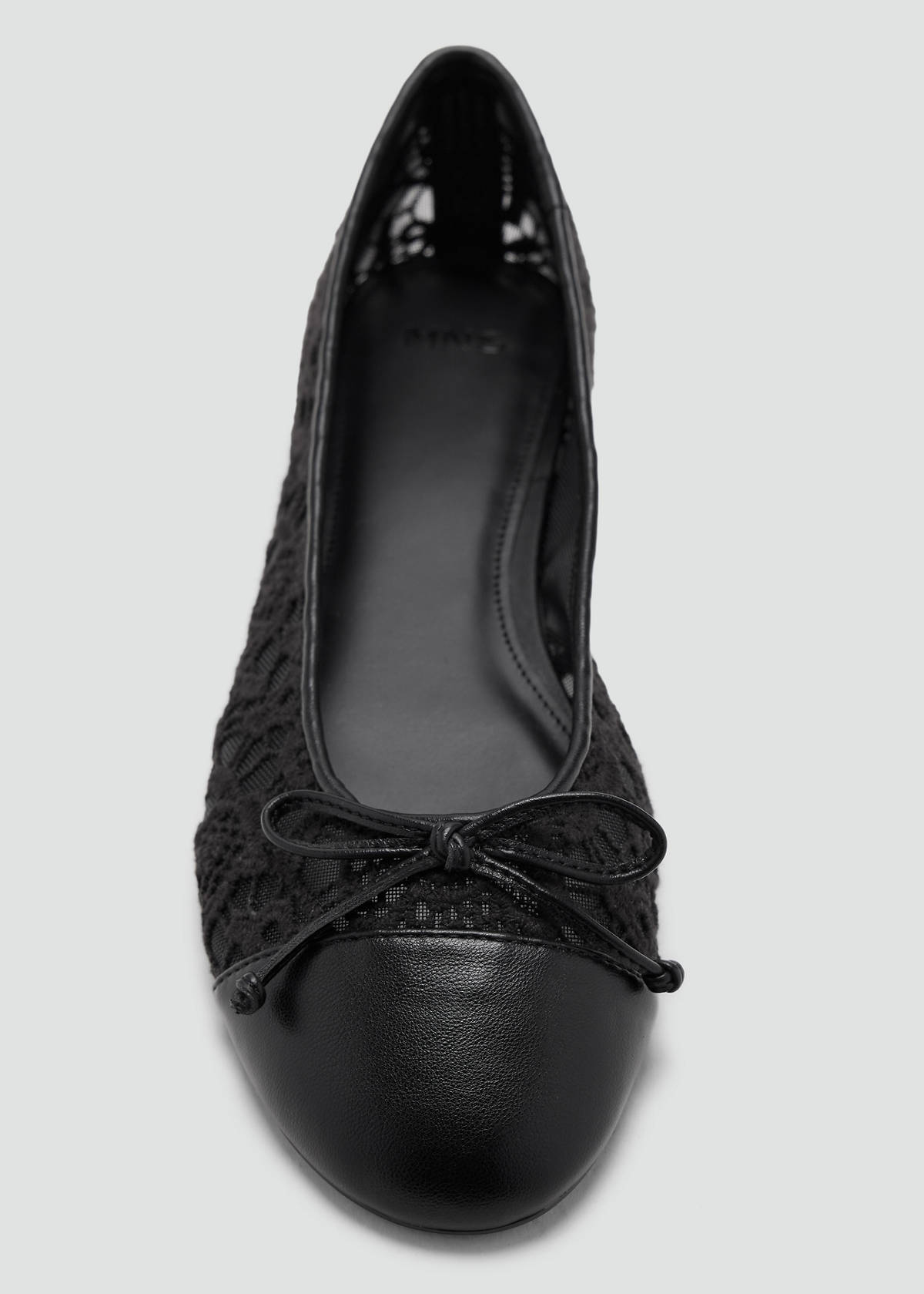 Lace ballerina with faux-leather toe cap — Black