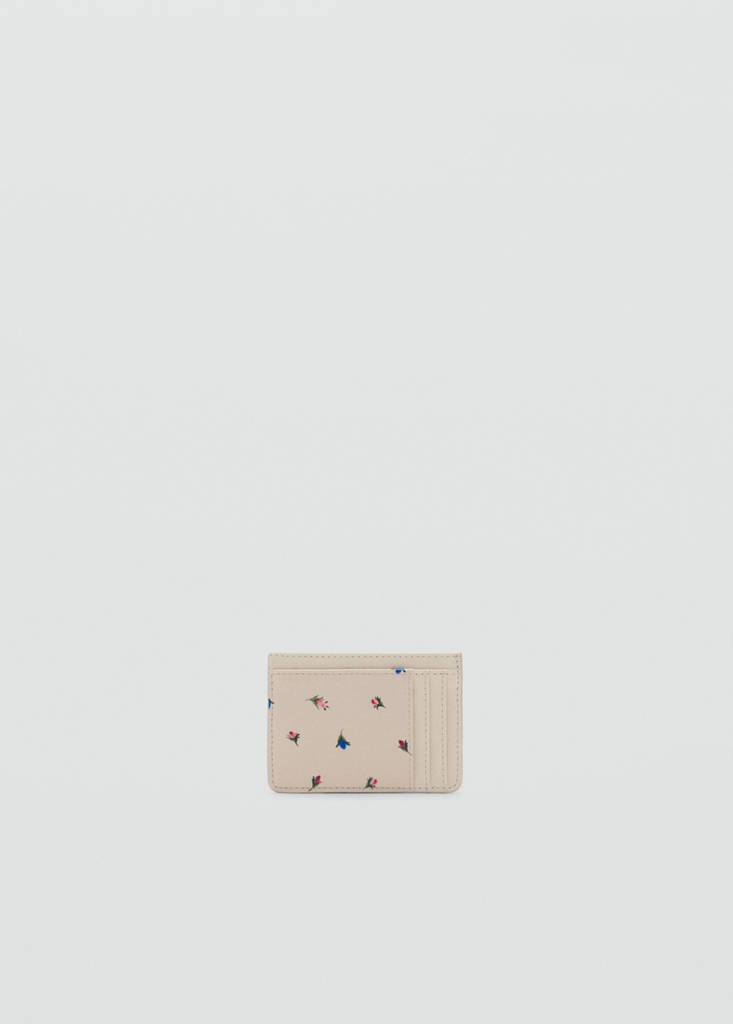 Metallic-effect floral print card holder — Off White