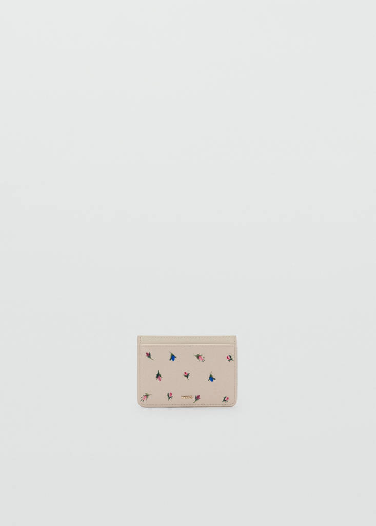 Metallic-effect floral print card holder — Off White