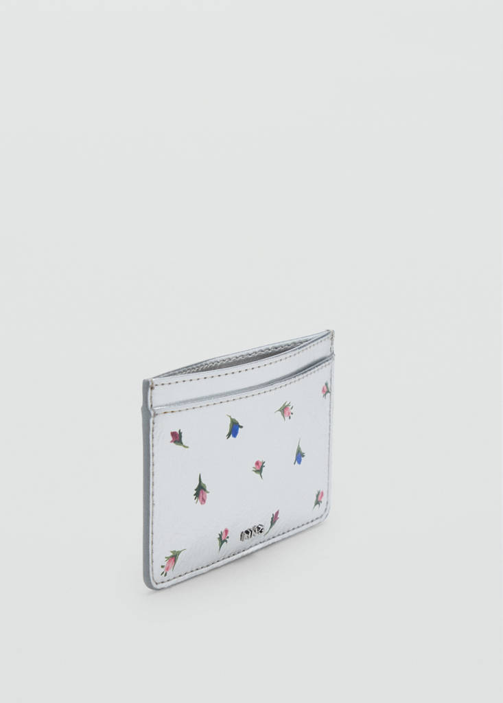 Metallic-effect floral print card holder — Silver