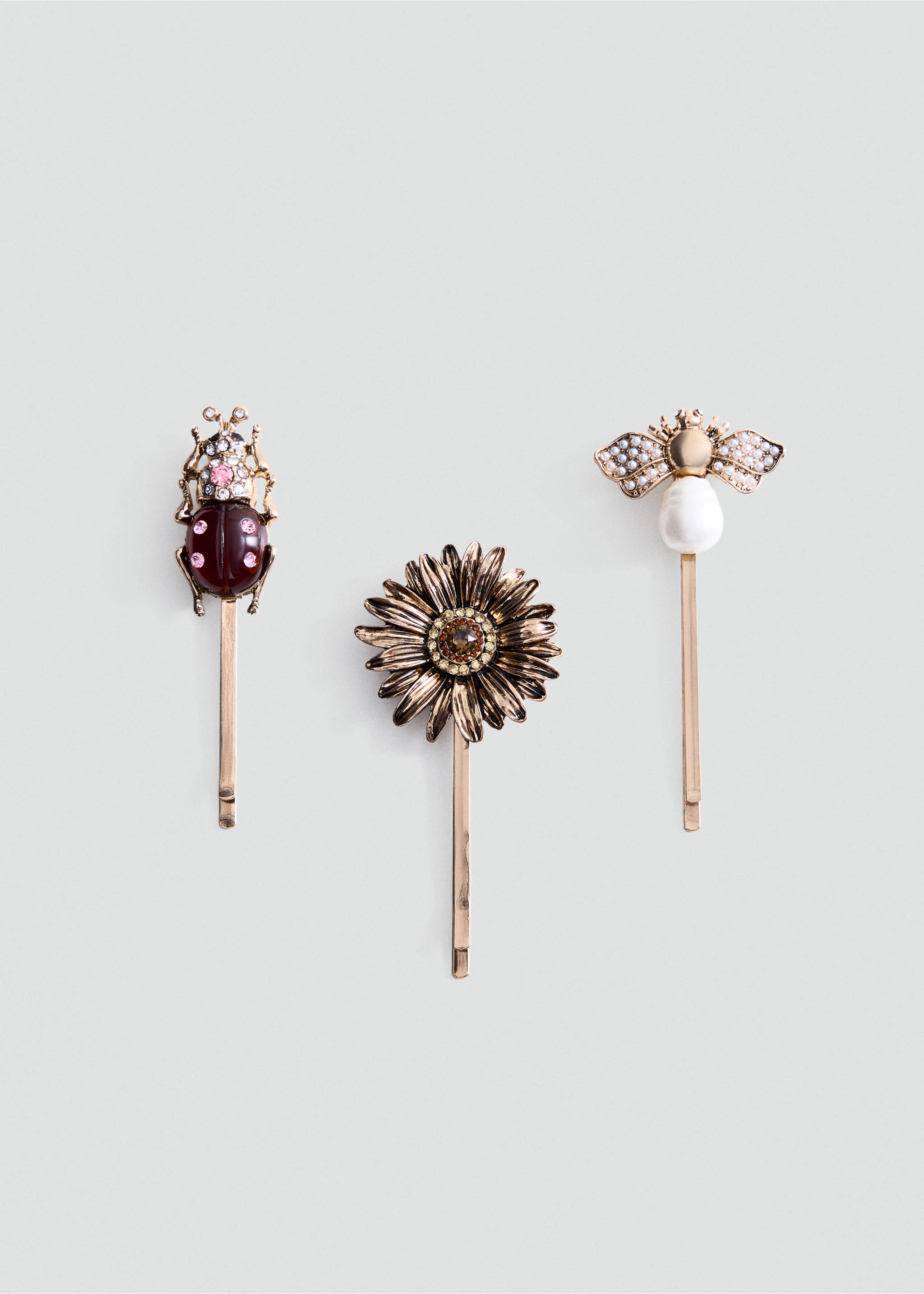 Set of 3 embellished hairpins - Article without model, Gold. Ref: 37096358-00.