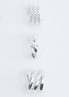 Pack of 3 irregularly shaped rings — Silver 6