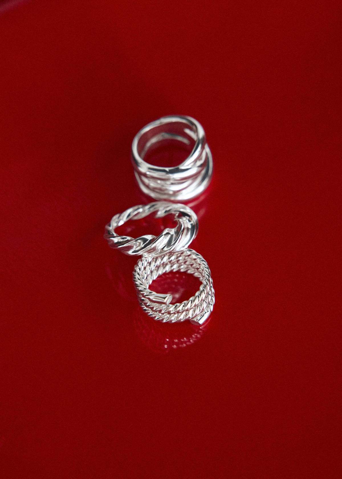 Pack of 3 irregularly shaped rings — Silver