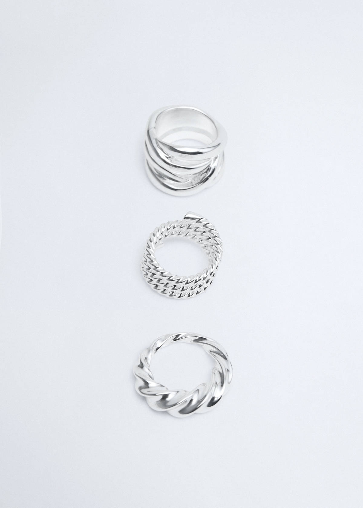 Pack of 3 irregularly shaped rings — Silver