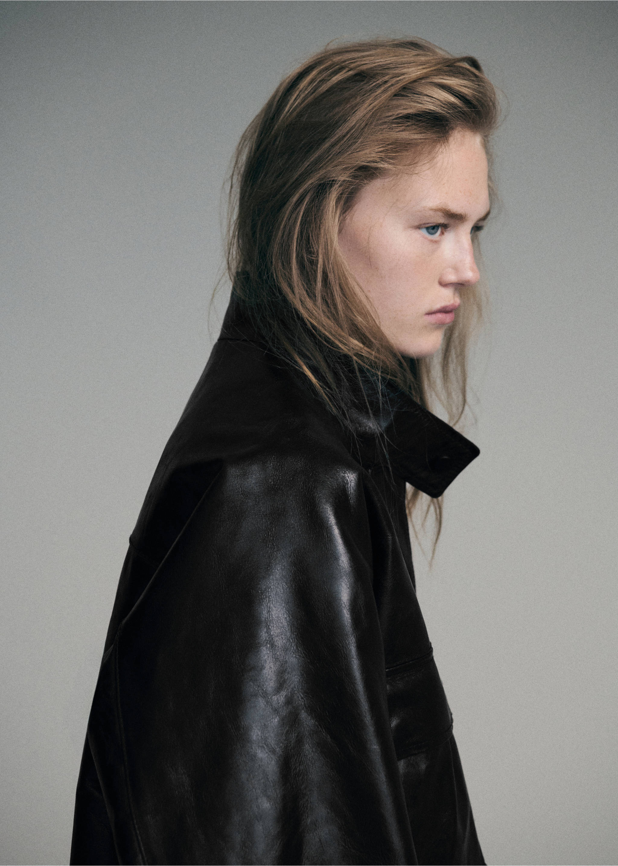 Parka en cuir poches - Plan moyen, Noir. Ref: 37096362-00.