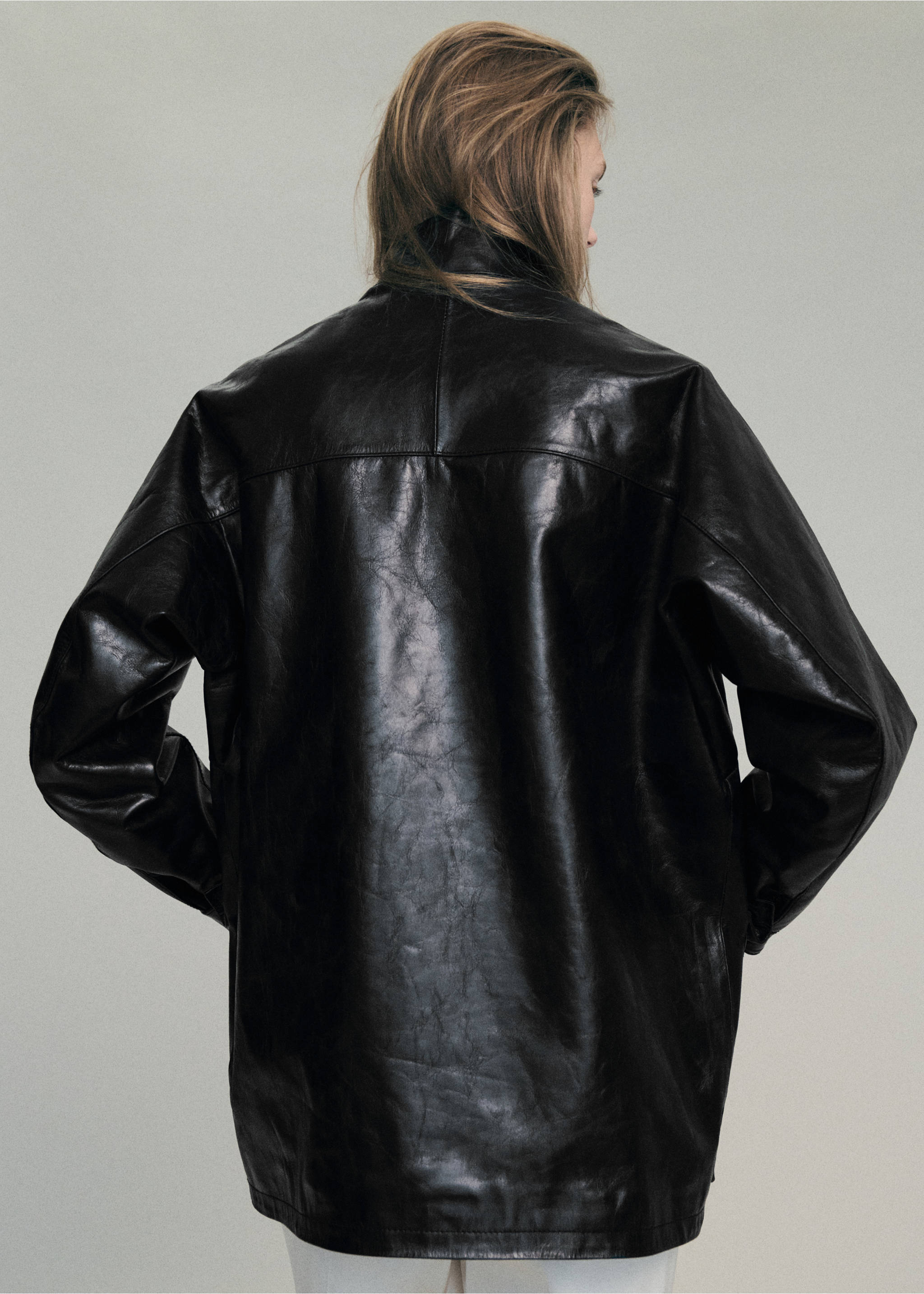 Parka en cuir poches - Verso de l’article, Noir. Ref: 37096362-00.