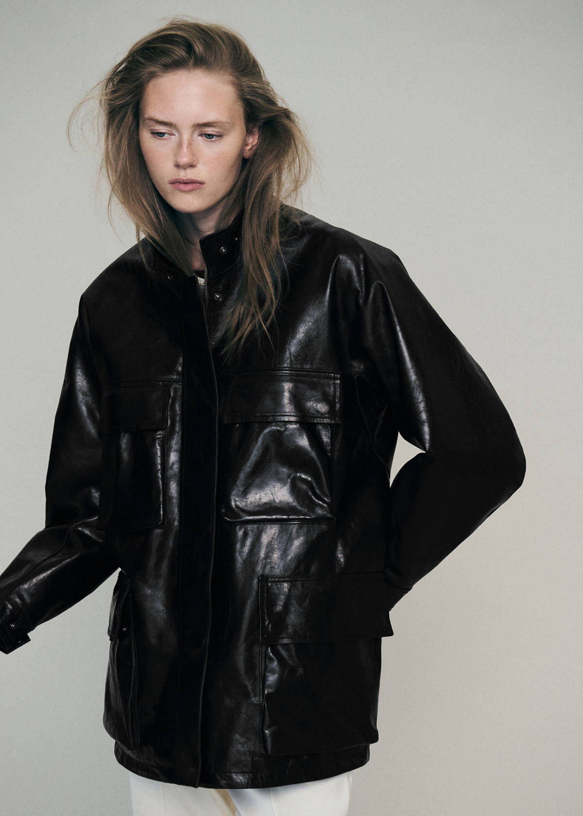 Oversized faux-fur parka with pockets — Black