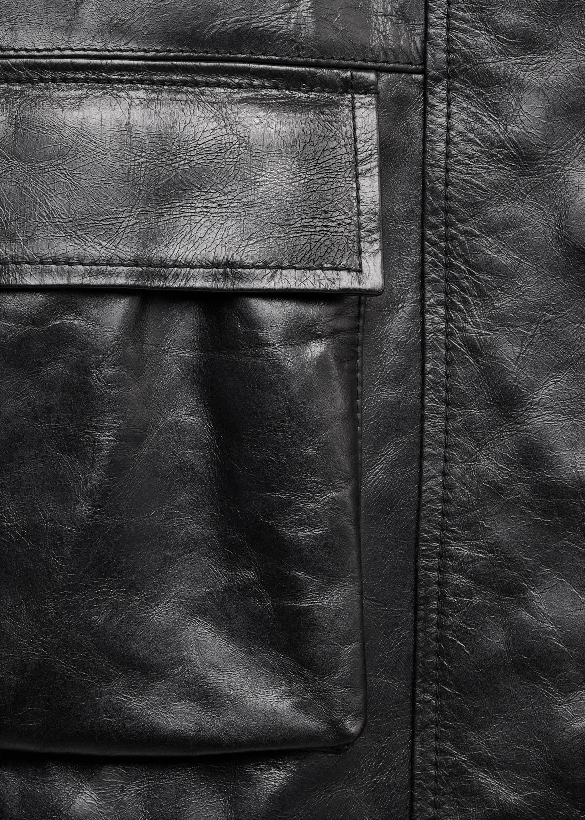 Parka en cuir poches - Détail de l'article 0, Noir. Ref: 37096362-00.