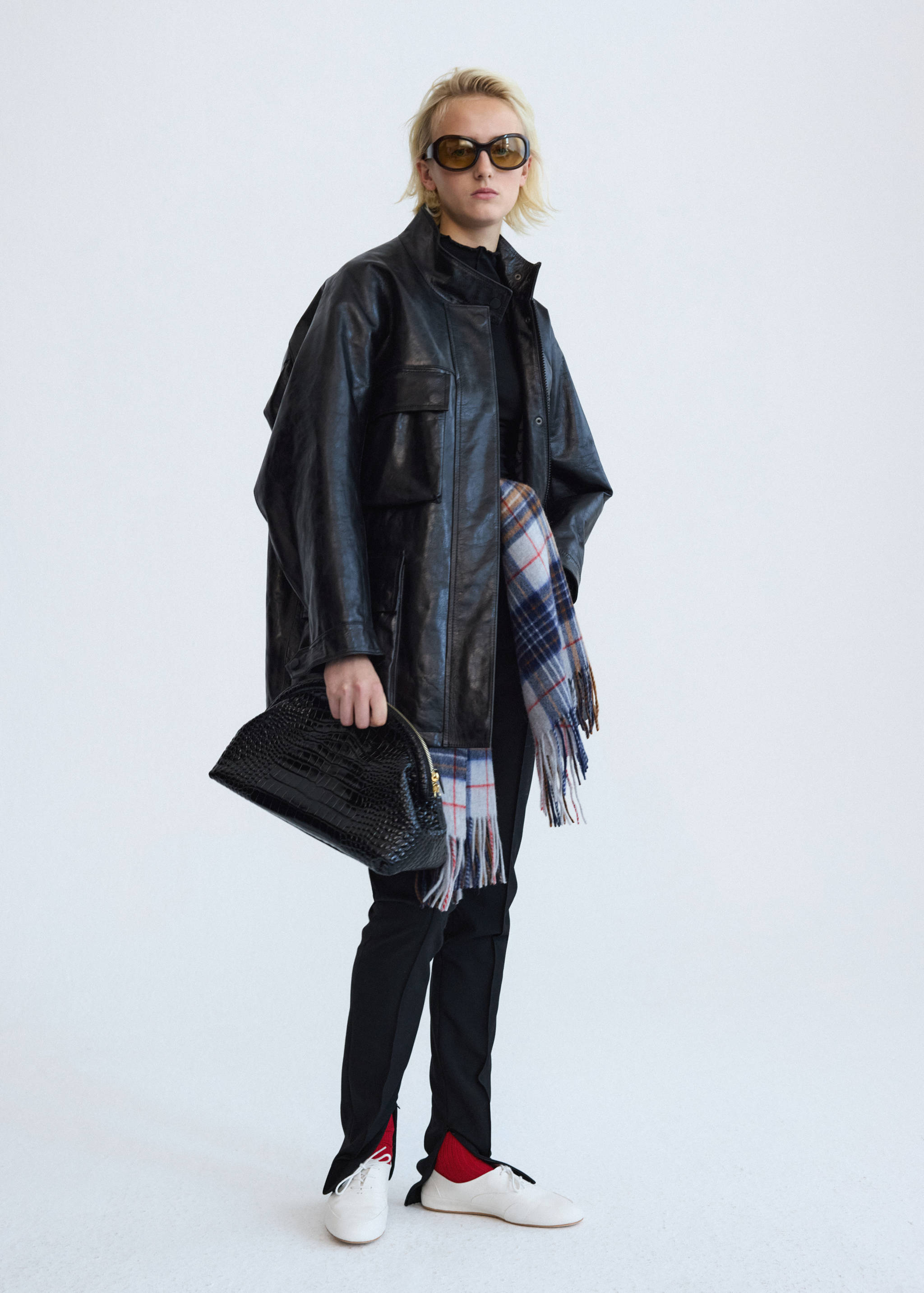 Parka cuir oversize avec poches - Plan général