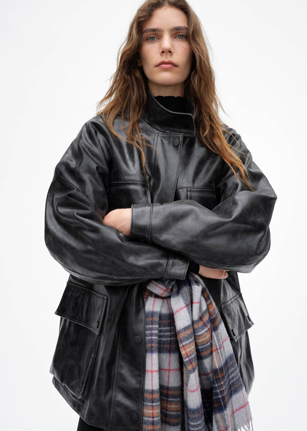 Oversized faux-fur parka with pockets — Black