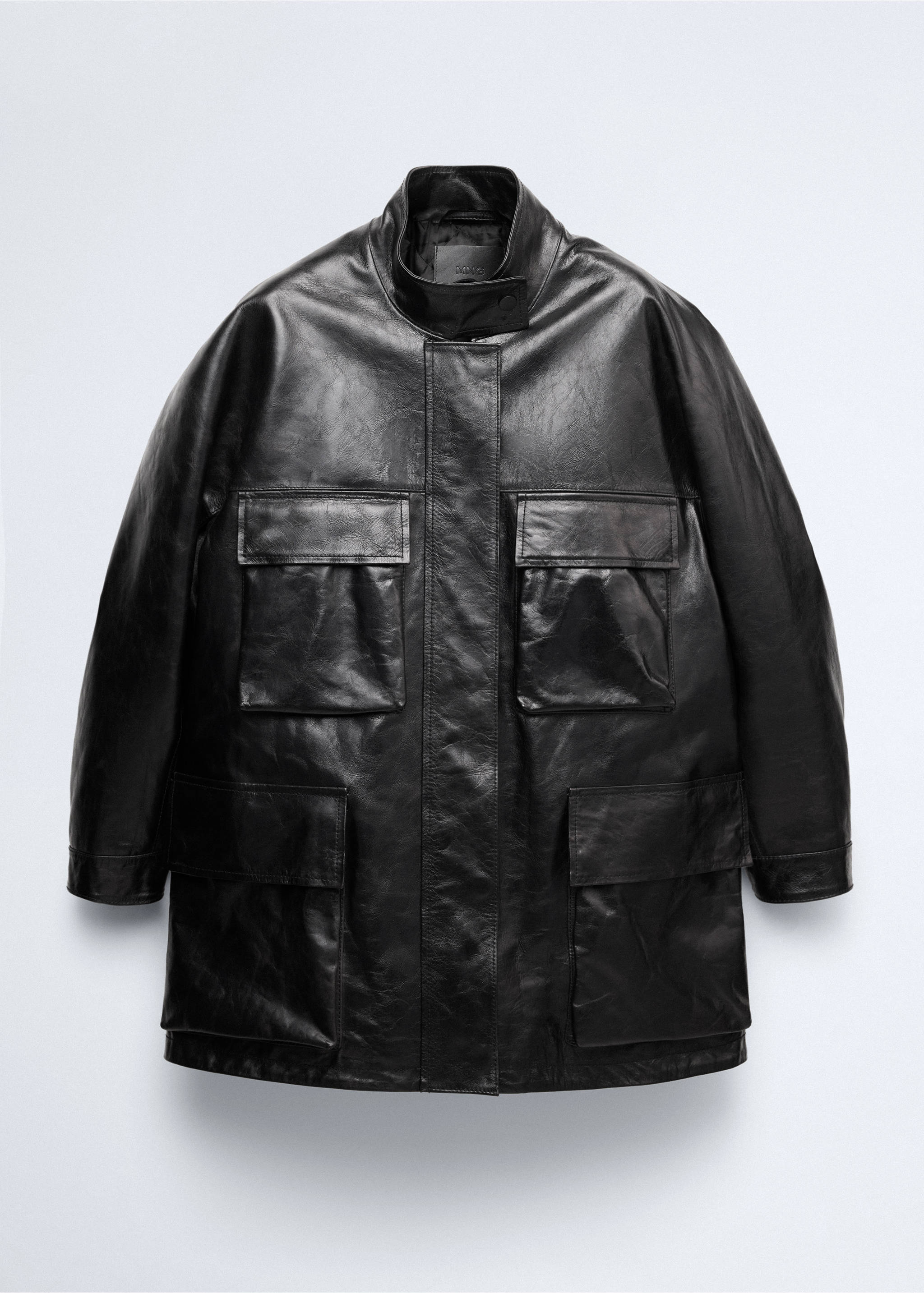 Parka en cuir poches - Article sans modèle, Noir. Ref: 37096362-00.