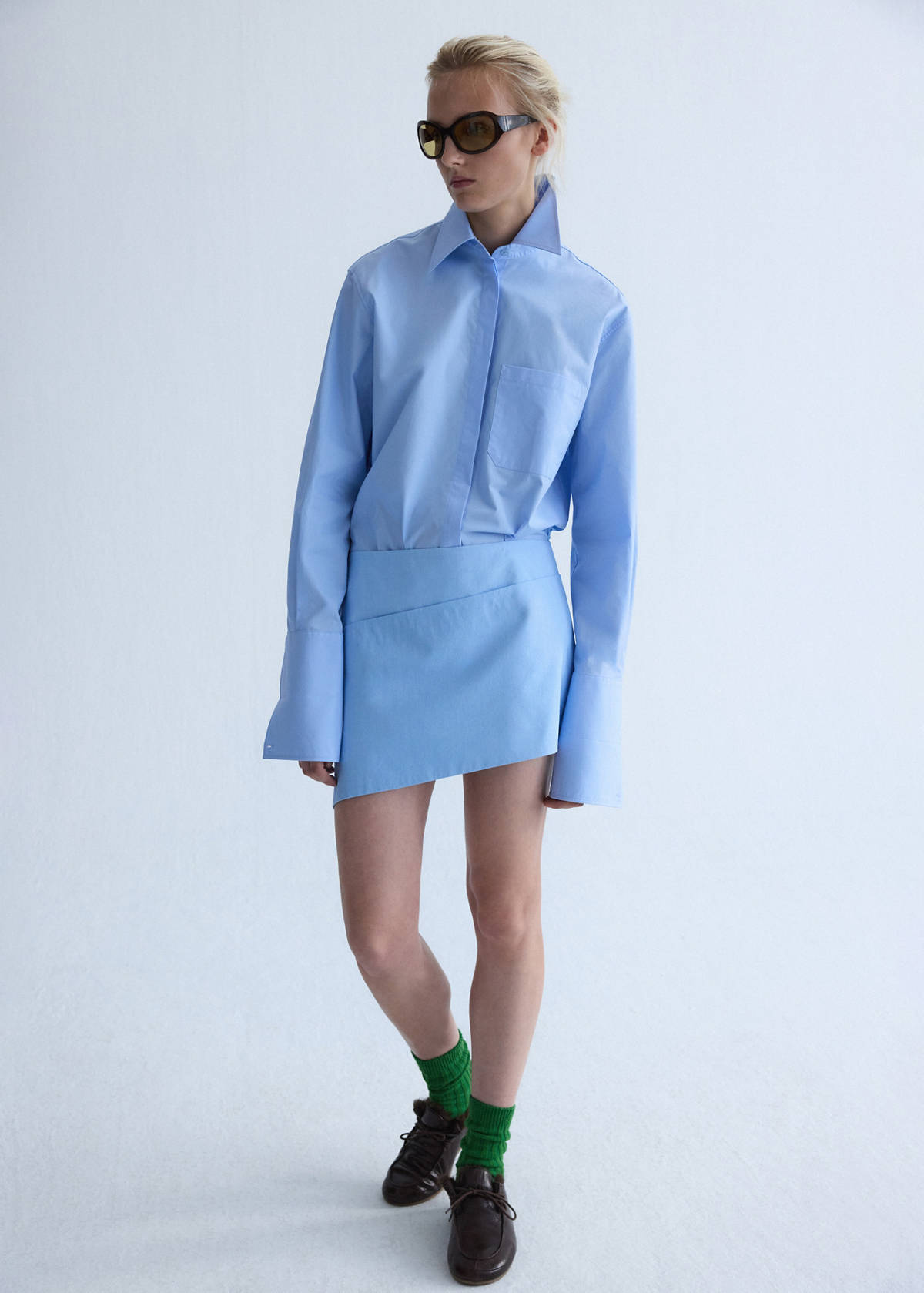 Poplin skirt with asymmetrical hem — Sky Blue