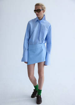 Poplin skirt with asymmetrical hem — Sky Blue 4