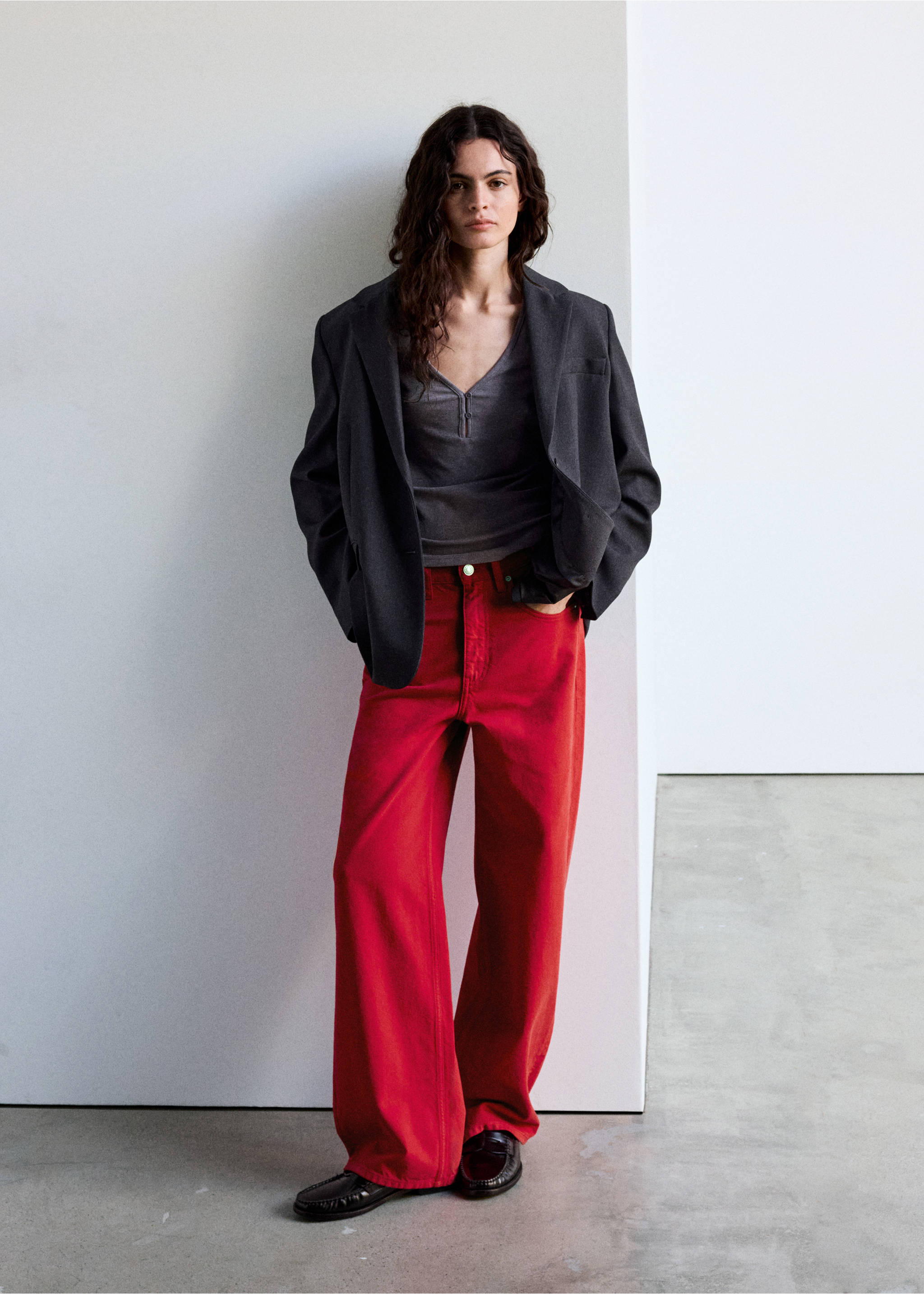 Straight cotton jeans - General plane, Red. Ref: 37096367-00.