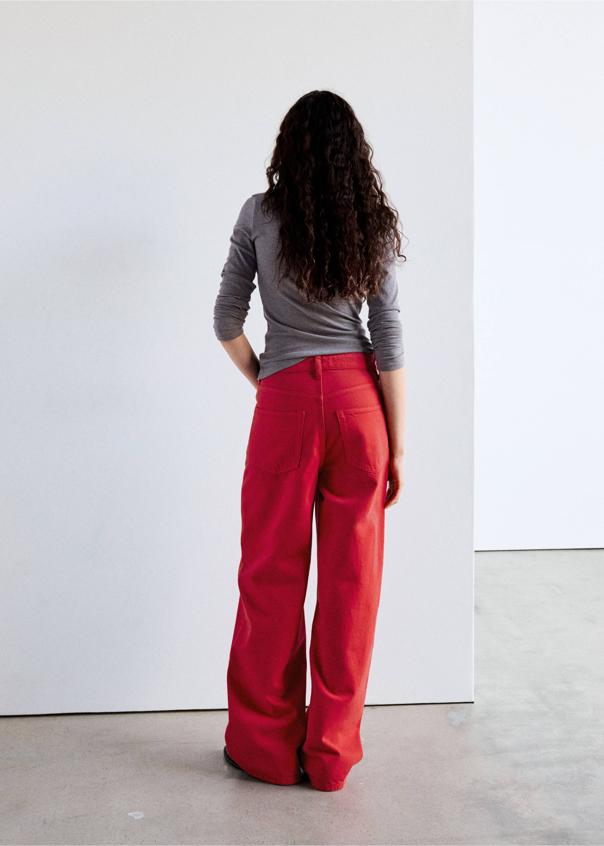 Straight cotton jeans - Reverse of the article, Red. Ref: 37096367-00.