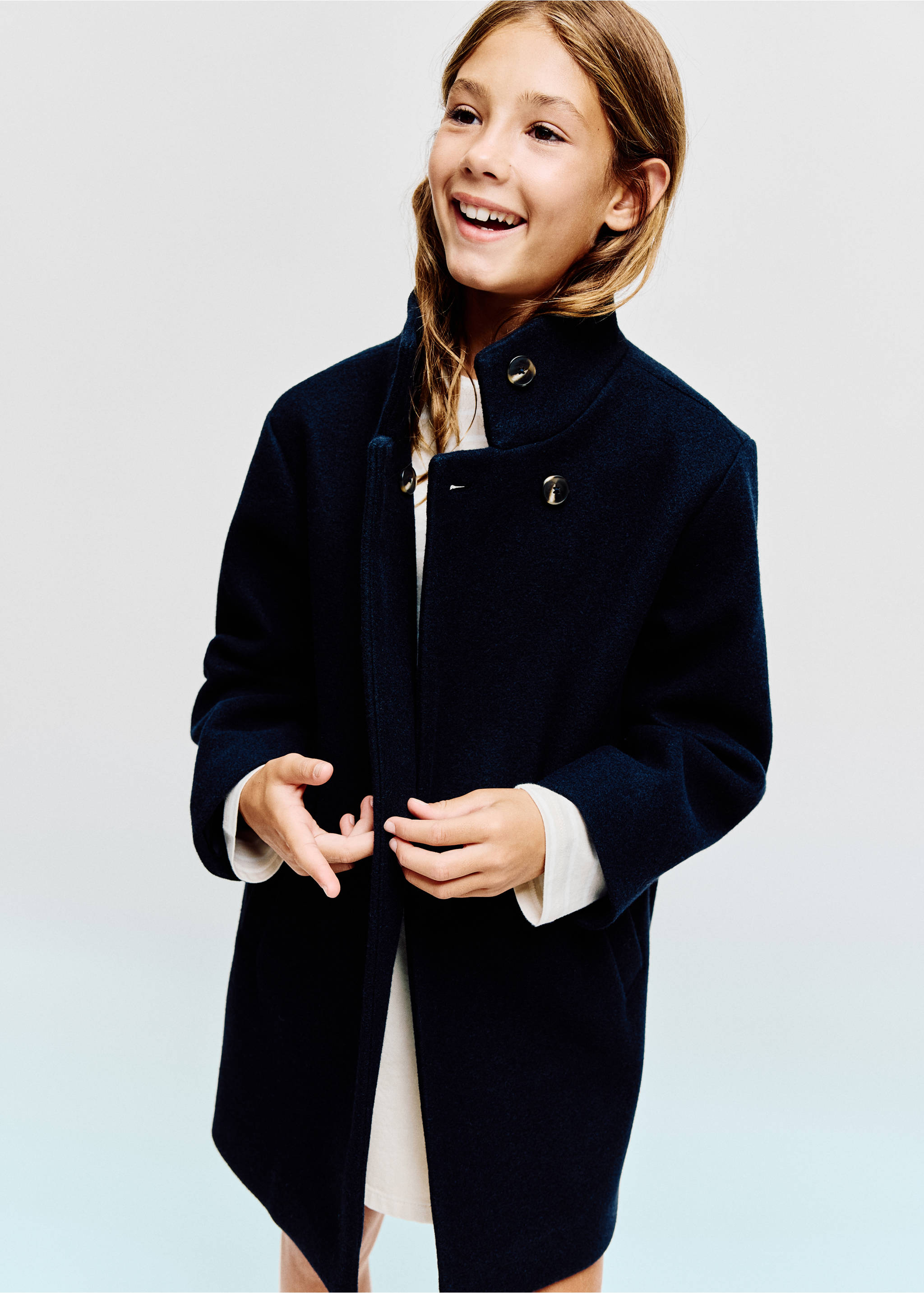 Long cloth coat - Medium plane, Navy. Ref: 37096724-00.