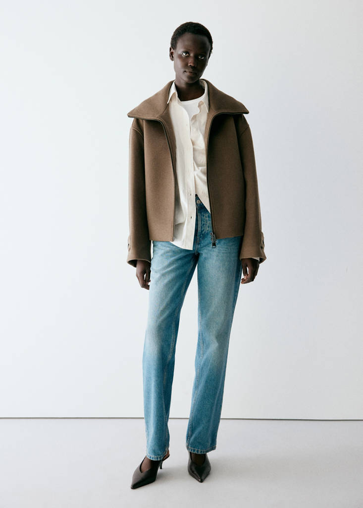 High-neck zip-up jacket — Medium Brown