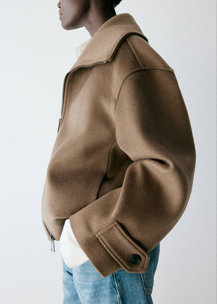 High-neck zip-up jacket — Medium Brown