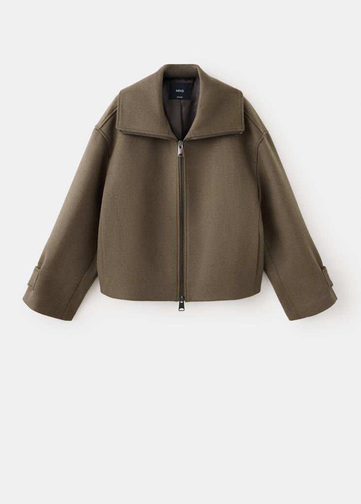 High-neck zip-up jacket — Medium Brown