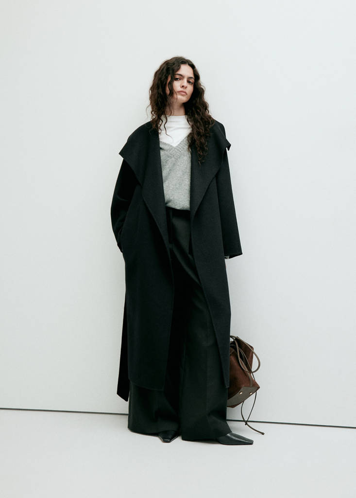 Handmade wool coat with belt — Black