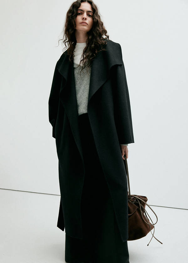 Handmade wool coat with belt — Black