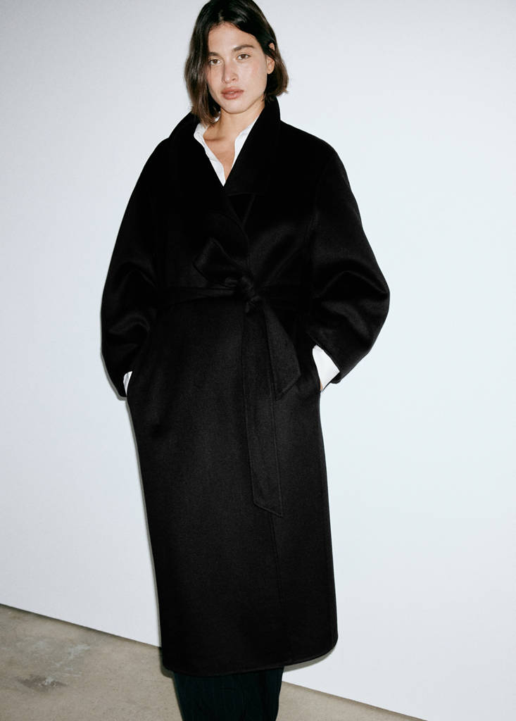 Handmade wool coat with belt — Black