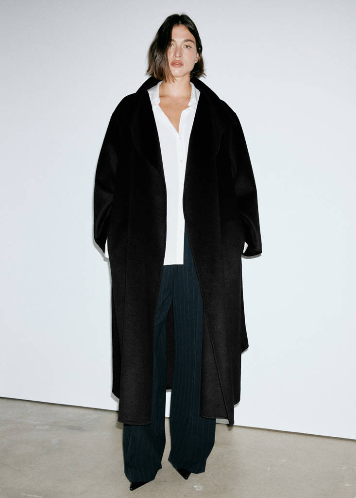 Handmade wool coat with belt — Black