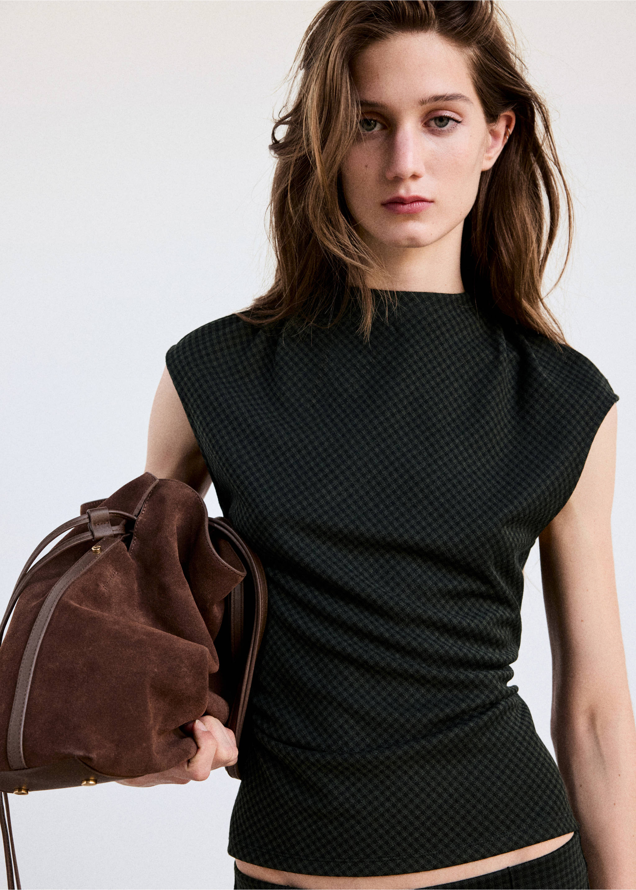 Check top with side gathering - Medium plane, Green. Ref: 37096730-00.