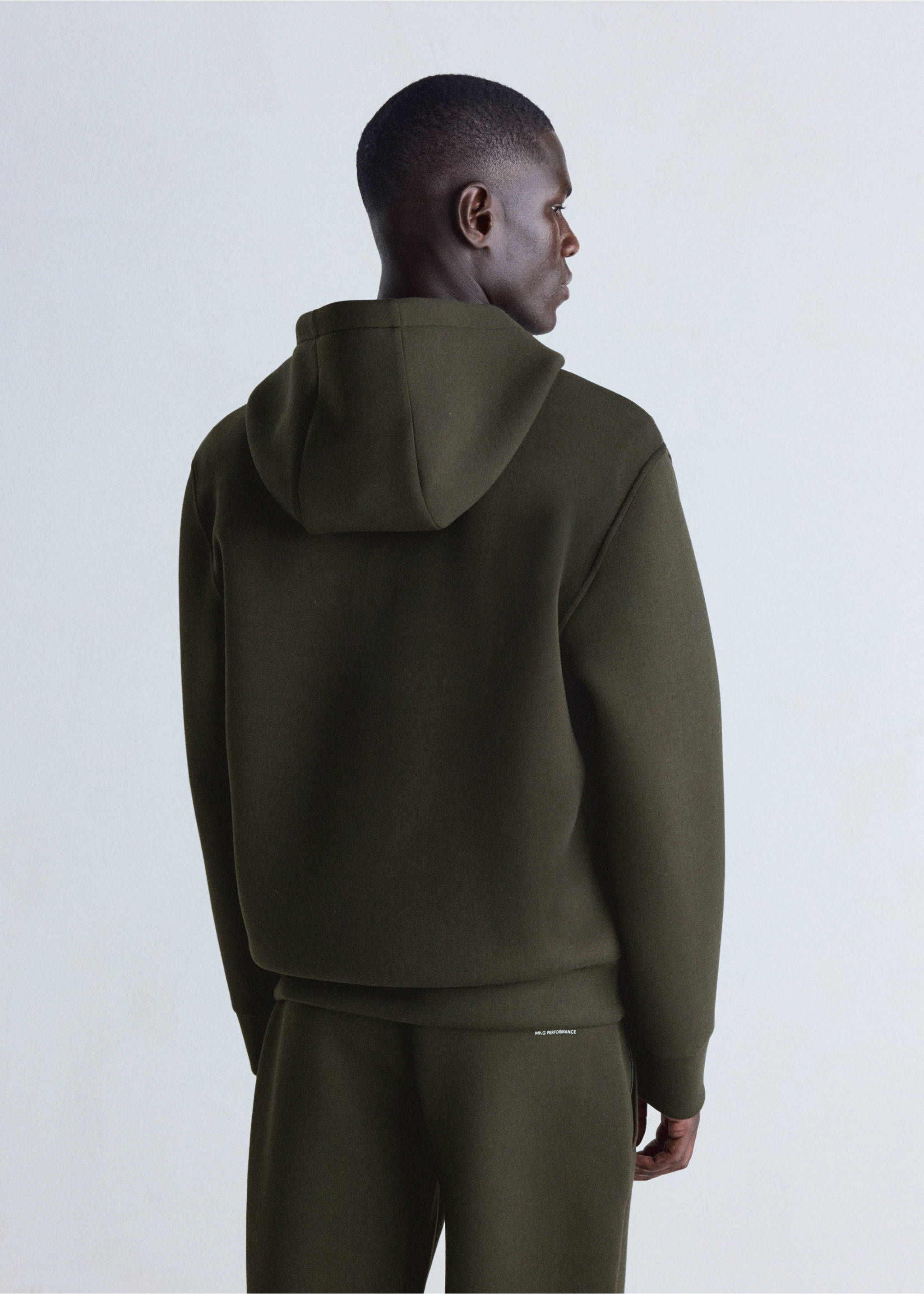 Dark olive green hooded sweatshirt, back view., Khaki. Ref: 37096737-00.
