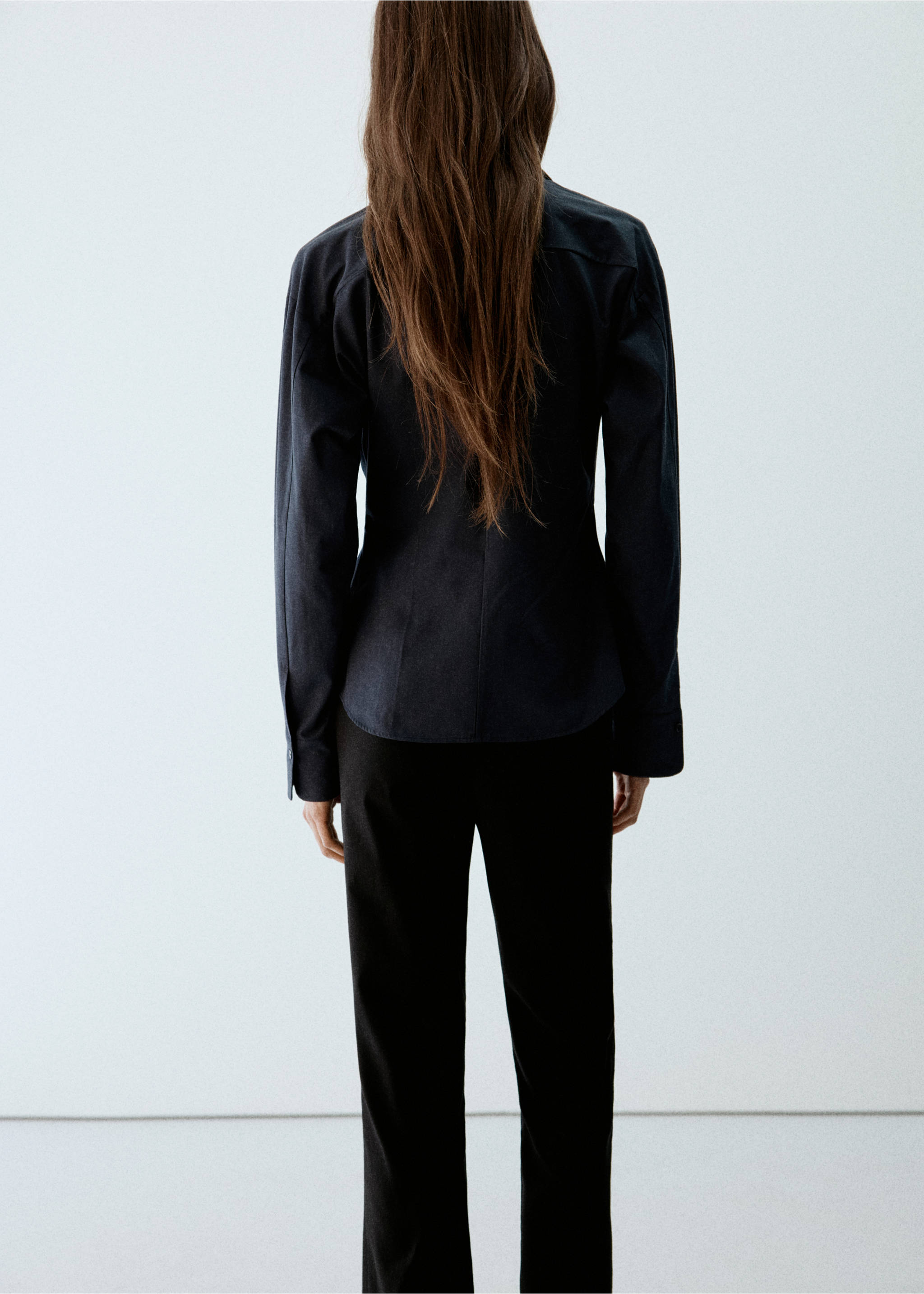 100% cotton gathered blouse - Reverse of the article, Navy. Ref: 37096748-00.