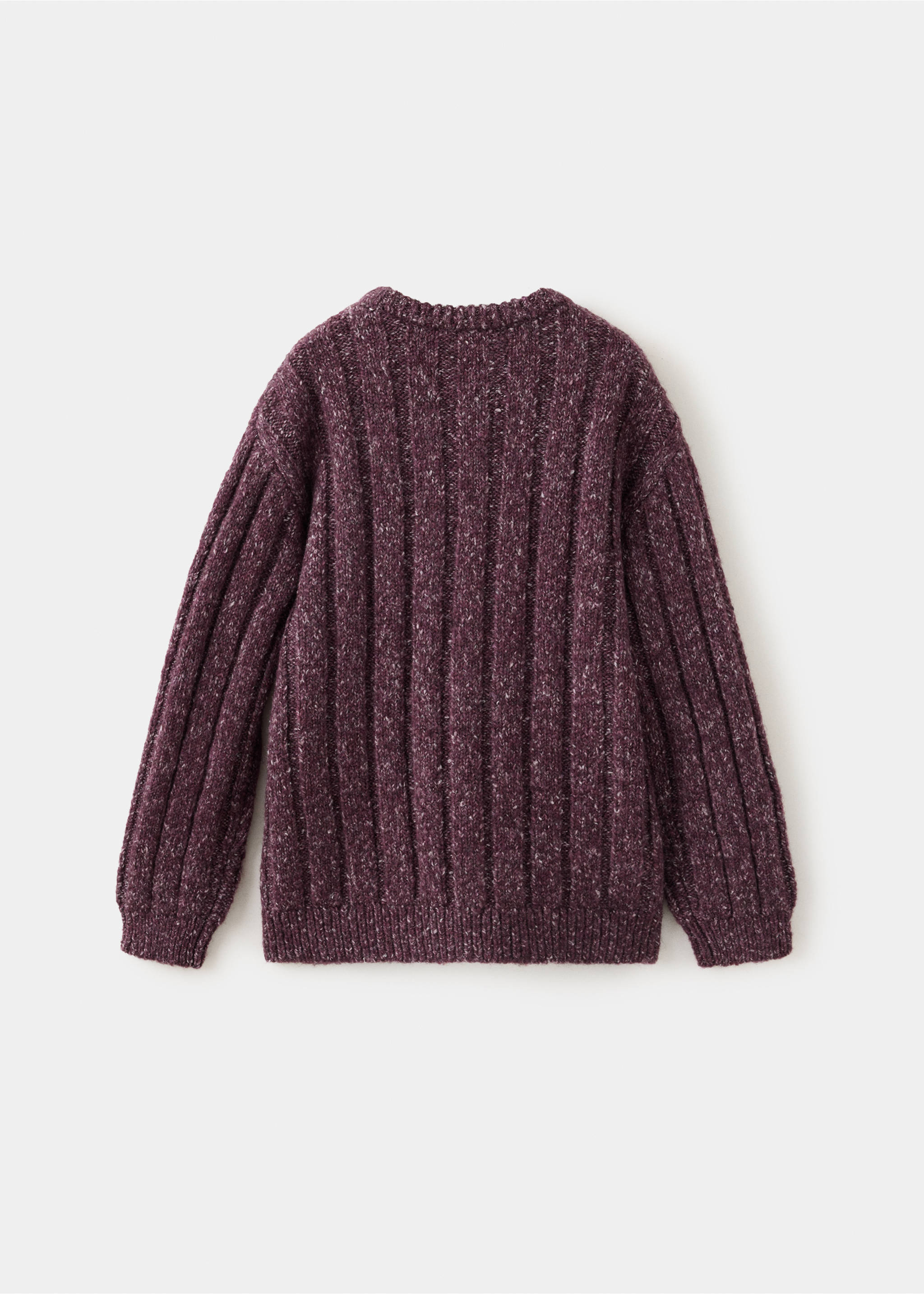 Plum purple ribbed knit kids' jumper, back view., Maroon. Ref: 37097123-00.
