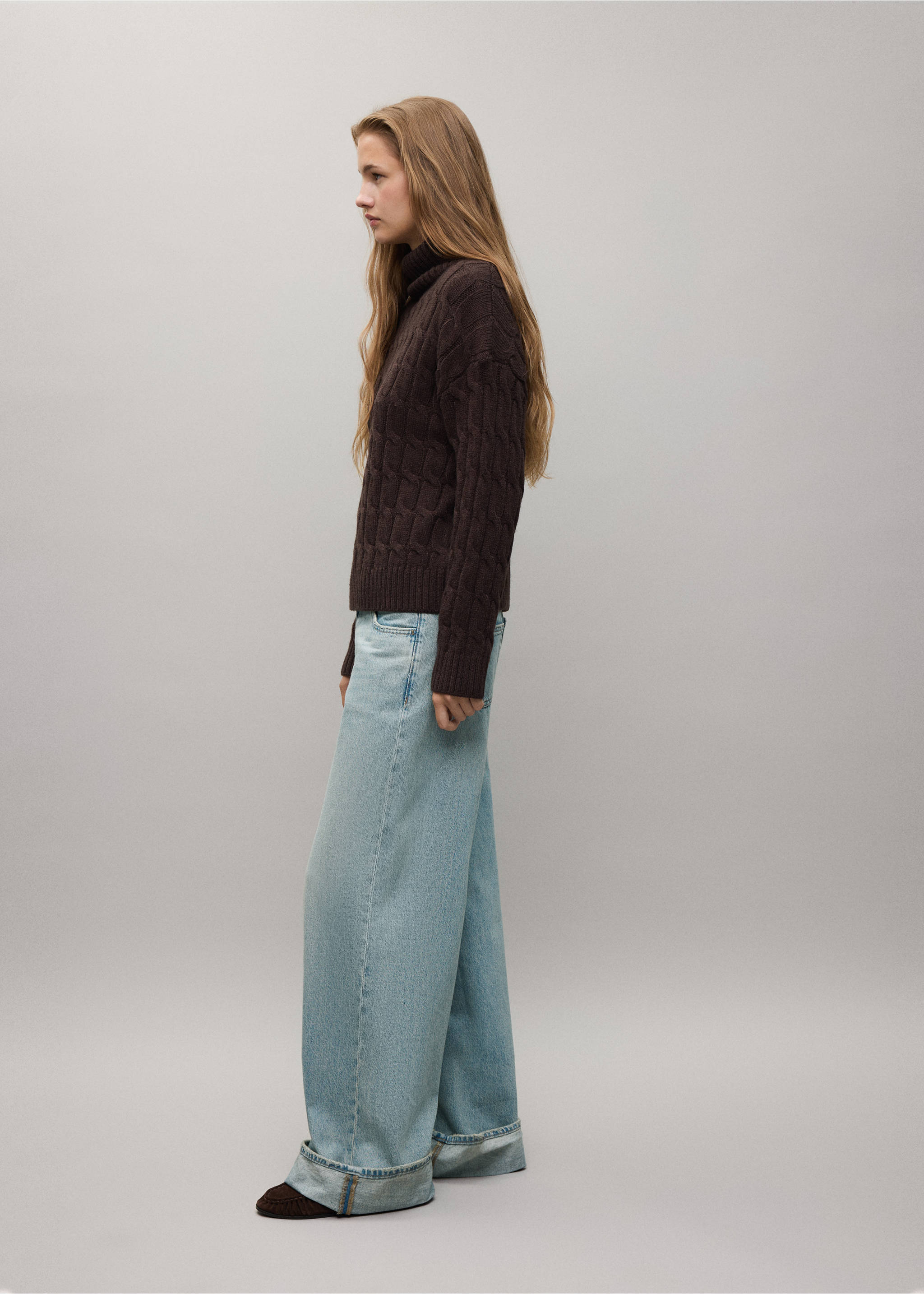 Wide-leg jeans with turned-up cuffs - Medium plane, Medium Vintage Blue. Ref: 37097127-00.