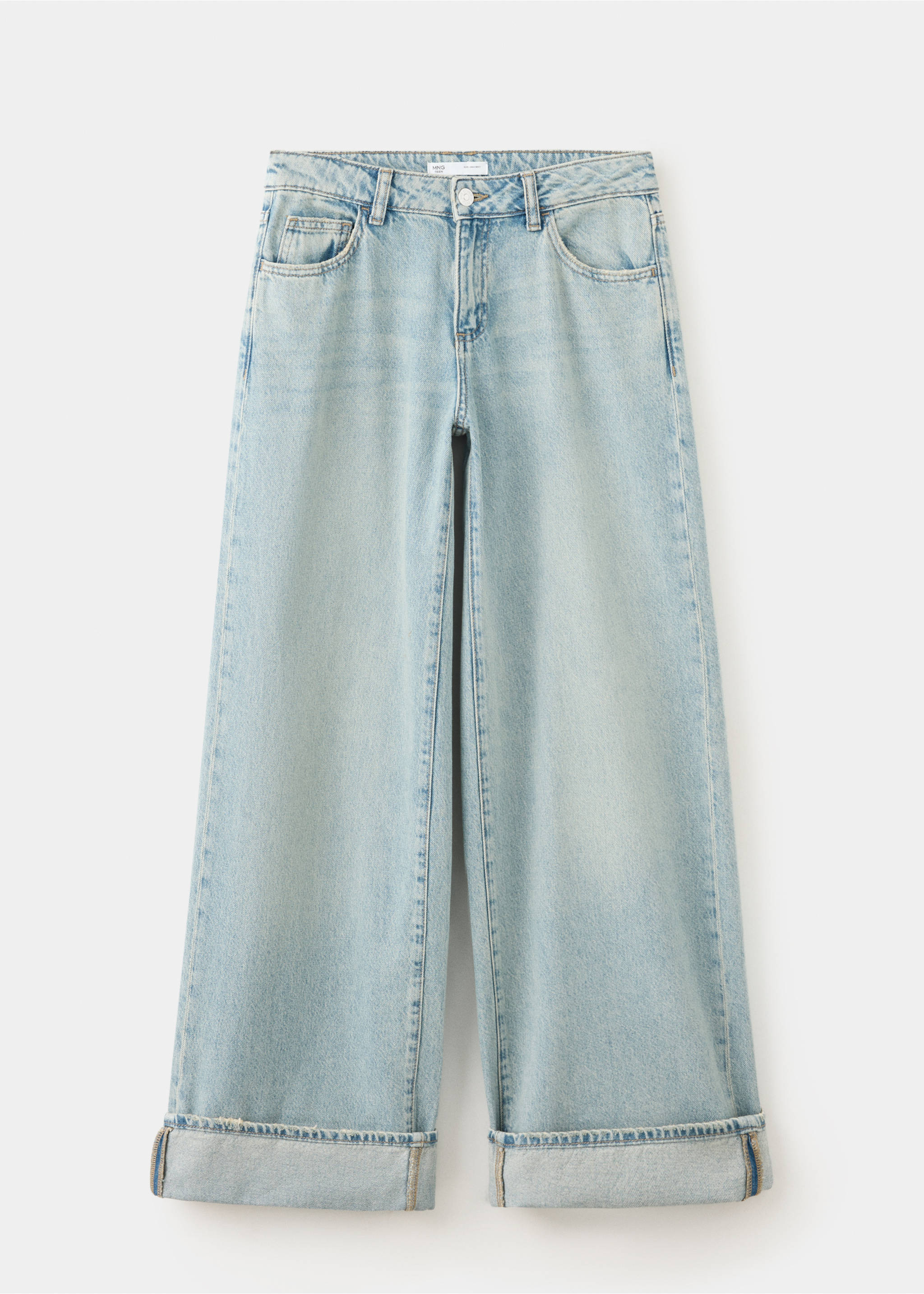 Wide-leg jeans with turned-up cuffs - Article without model, Medium Vintage Blue. Ref: 37097127-00.