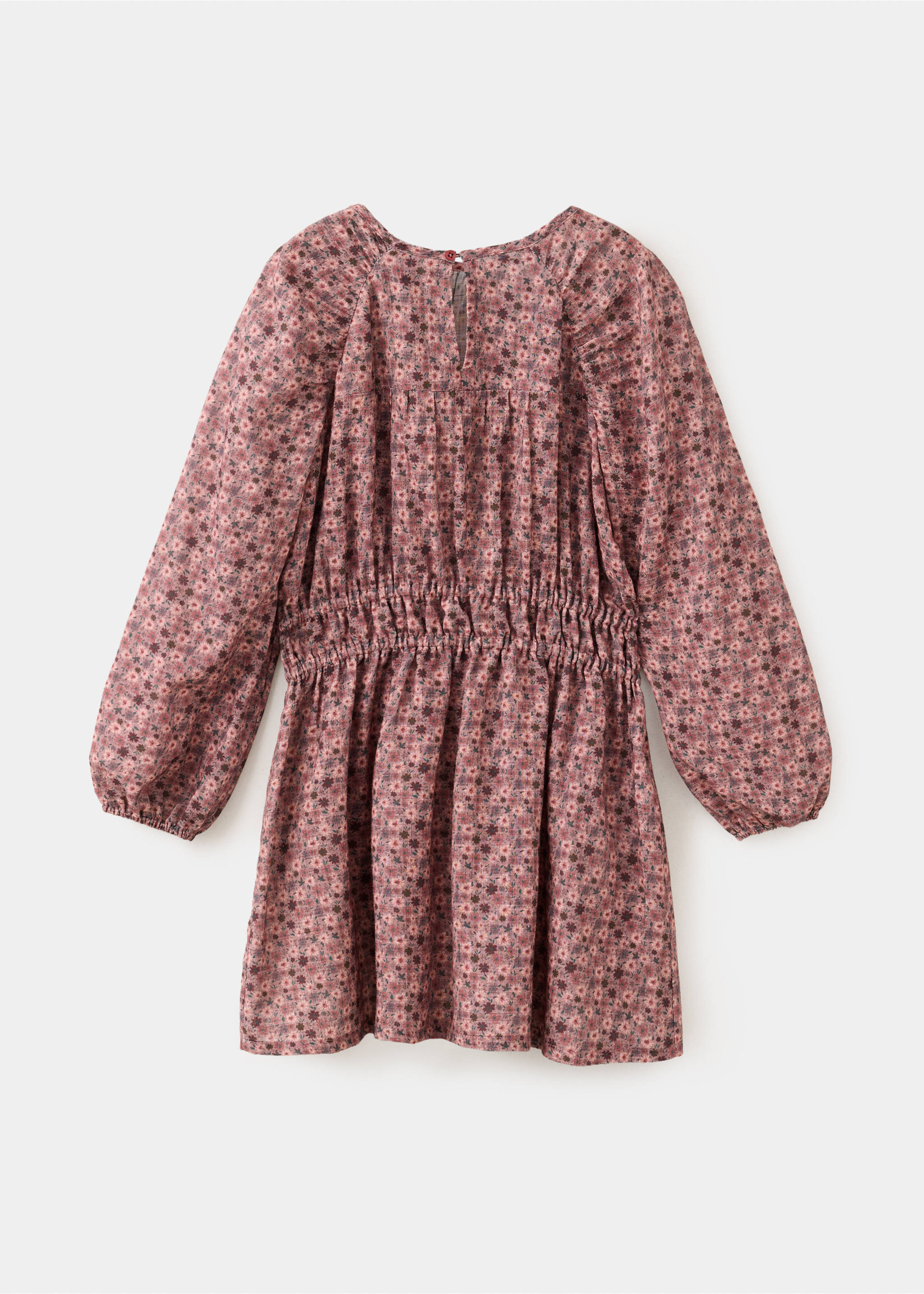 Back view of a pink floral print girls' dress with long sleeves and a gathered waist., Light/Pastel Purple. Ref: 37097135-00.