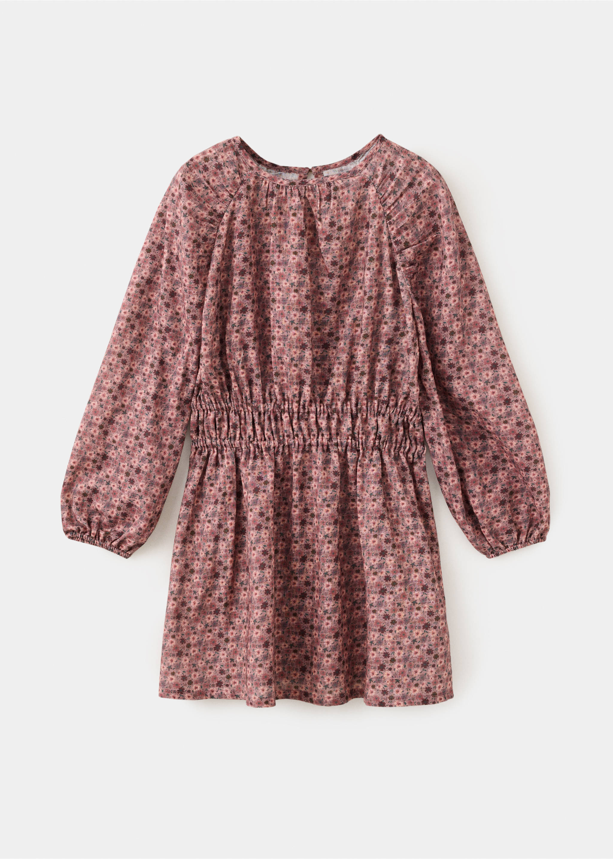 Pink floral print kids' dress with a smocked waist and long sleeves, Light/Pastel Purple. Ref: 37097135-00.