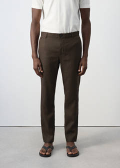 Slim-fit 100% linen trousers — Chocolate 1