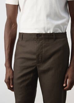 Slim-fit 100% linen trousers — Chocolate 4