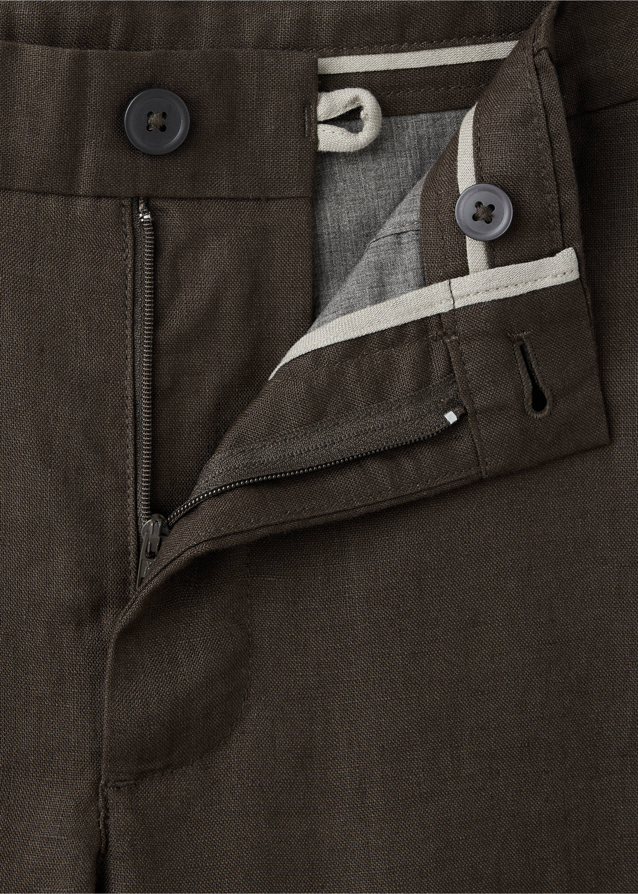 Slim-fit 100% linen trousers - Details of the article 8, Chocolate. Ref: 37097771-00.