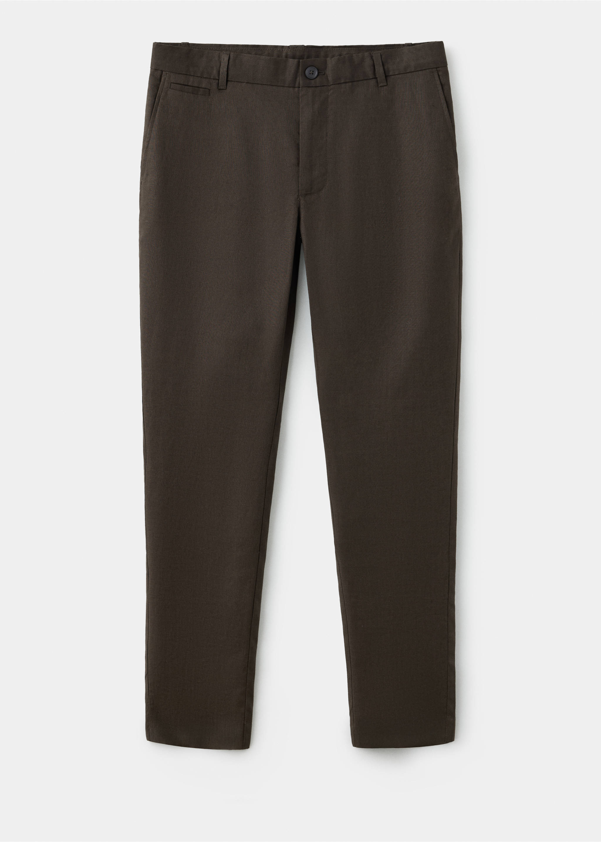Slim-fit 100% linen trousers - Article without model, Chocolate. Ref: 37097771-00.