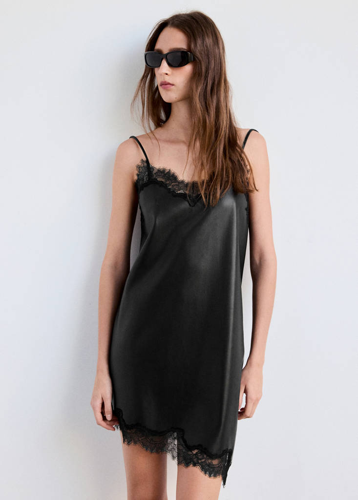 Faux-leather slip dress — Black