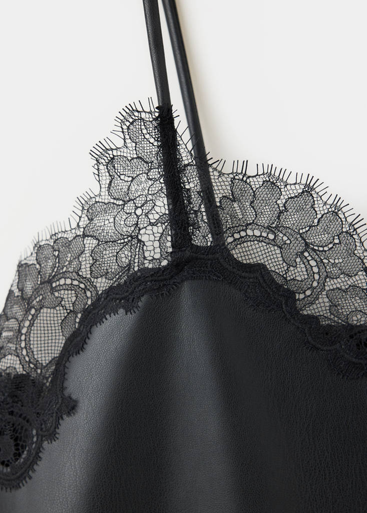 Faux-leather slip dress — Black