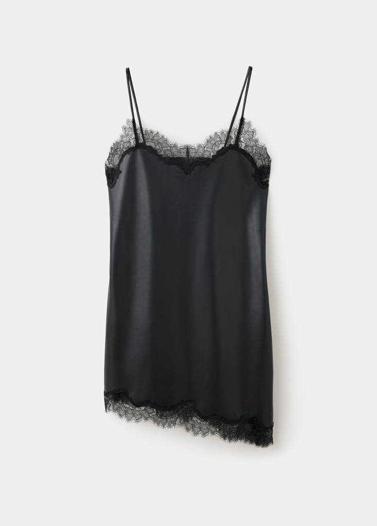 Faux-leather slip dress — Black