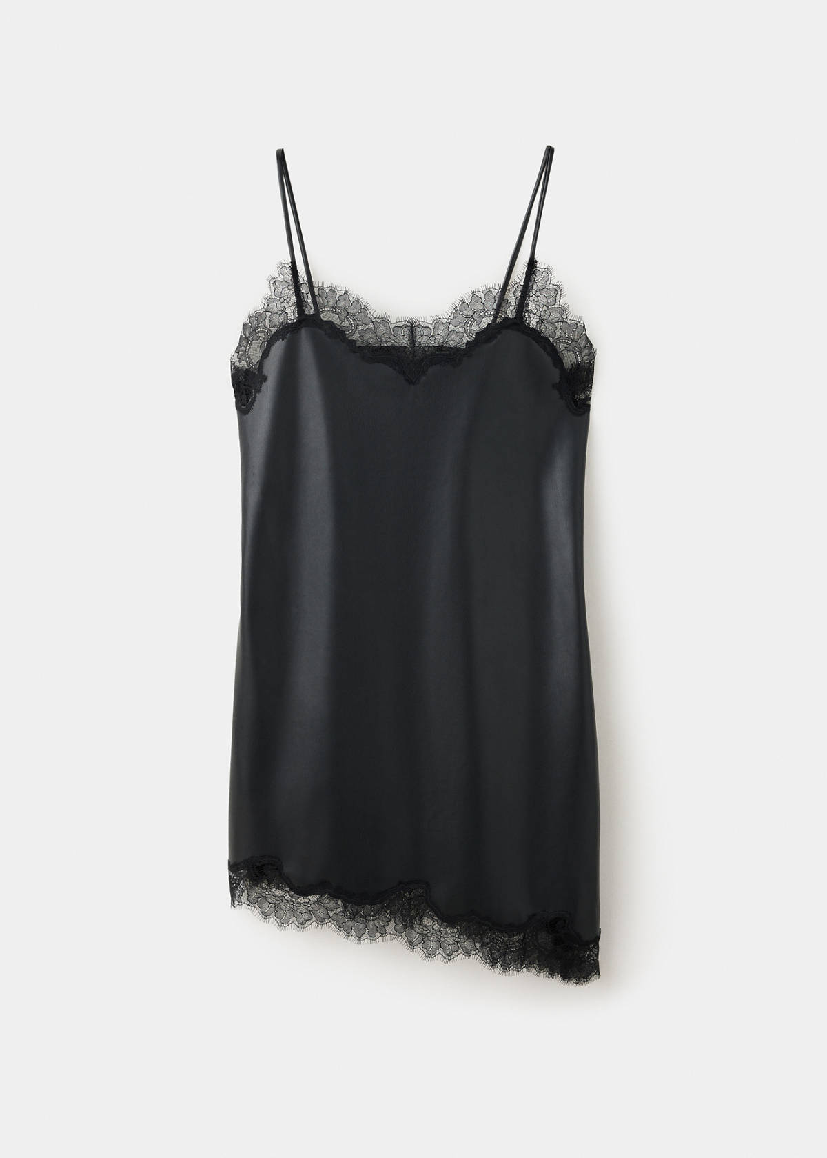 Faux-leather slip dress — Black