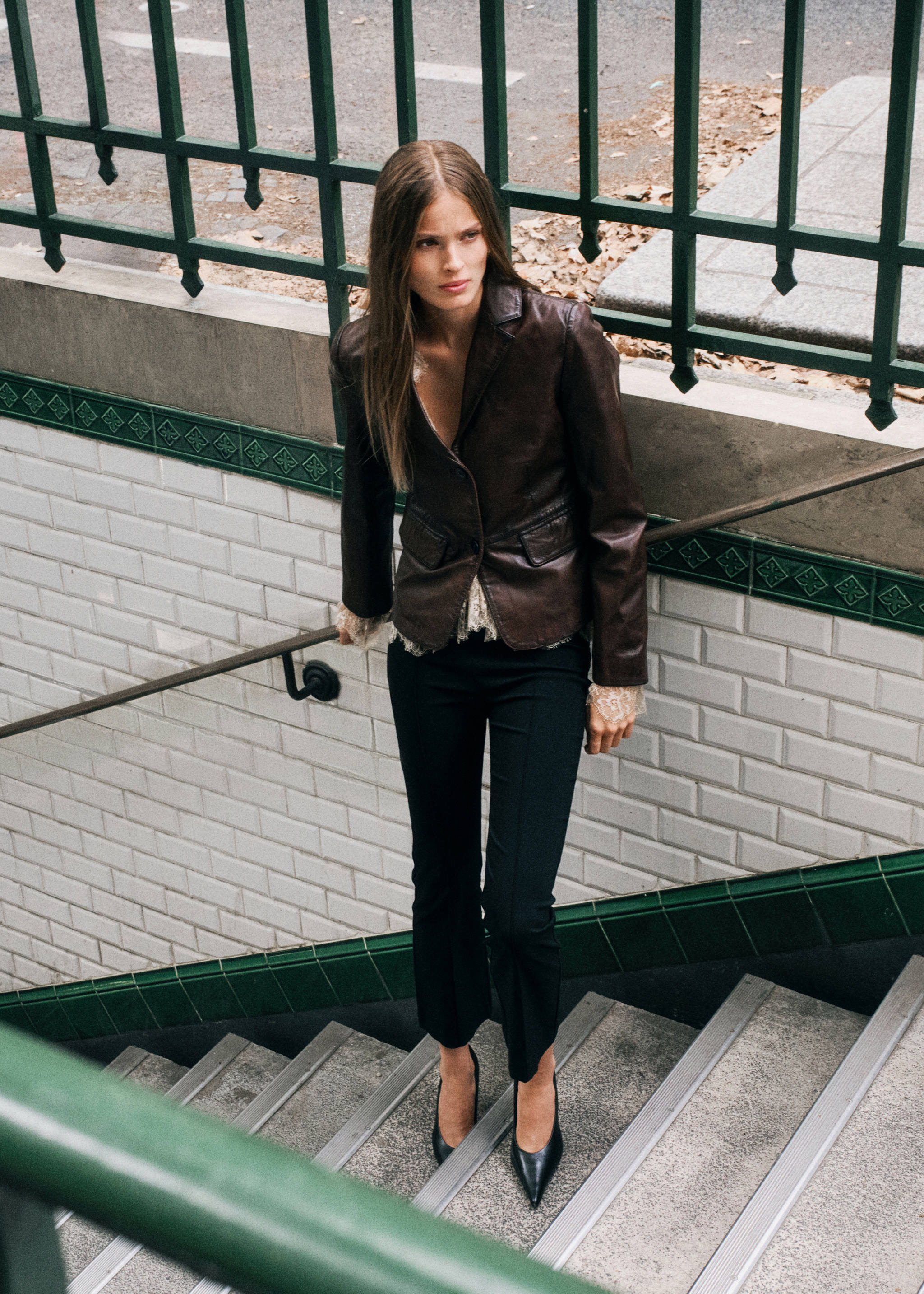 Blazer en cuir effet froissé - Plan général