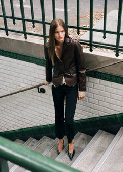 Tumbled leather-effect blazer — Brown 2