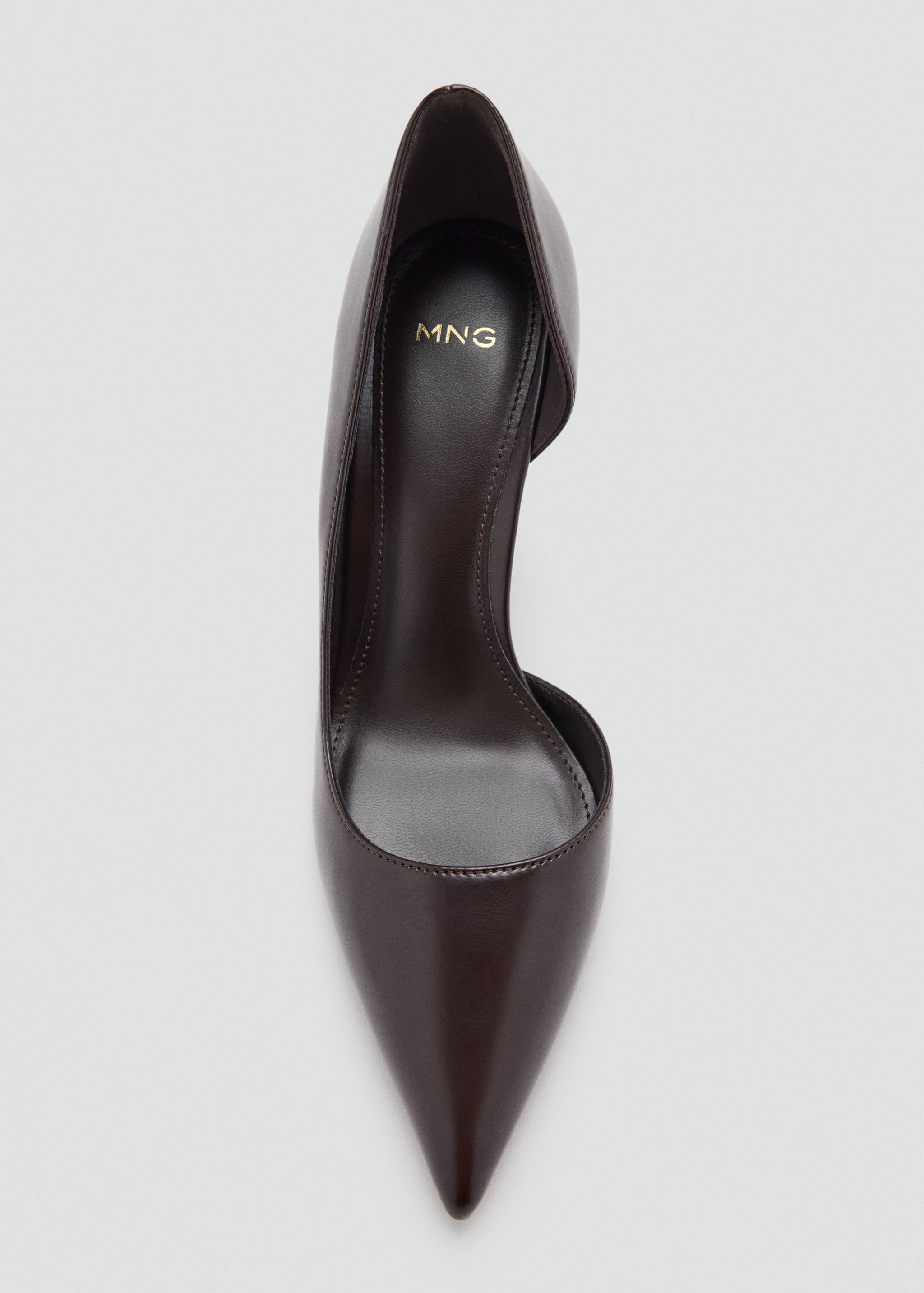 Dark brown pointed-toe d'Orsay pump shoe.
