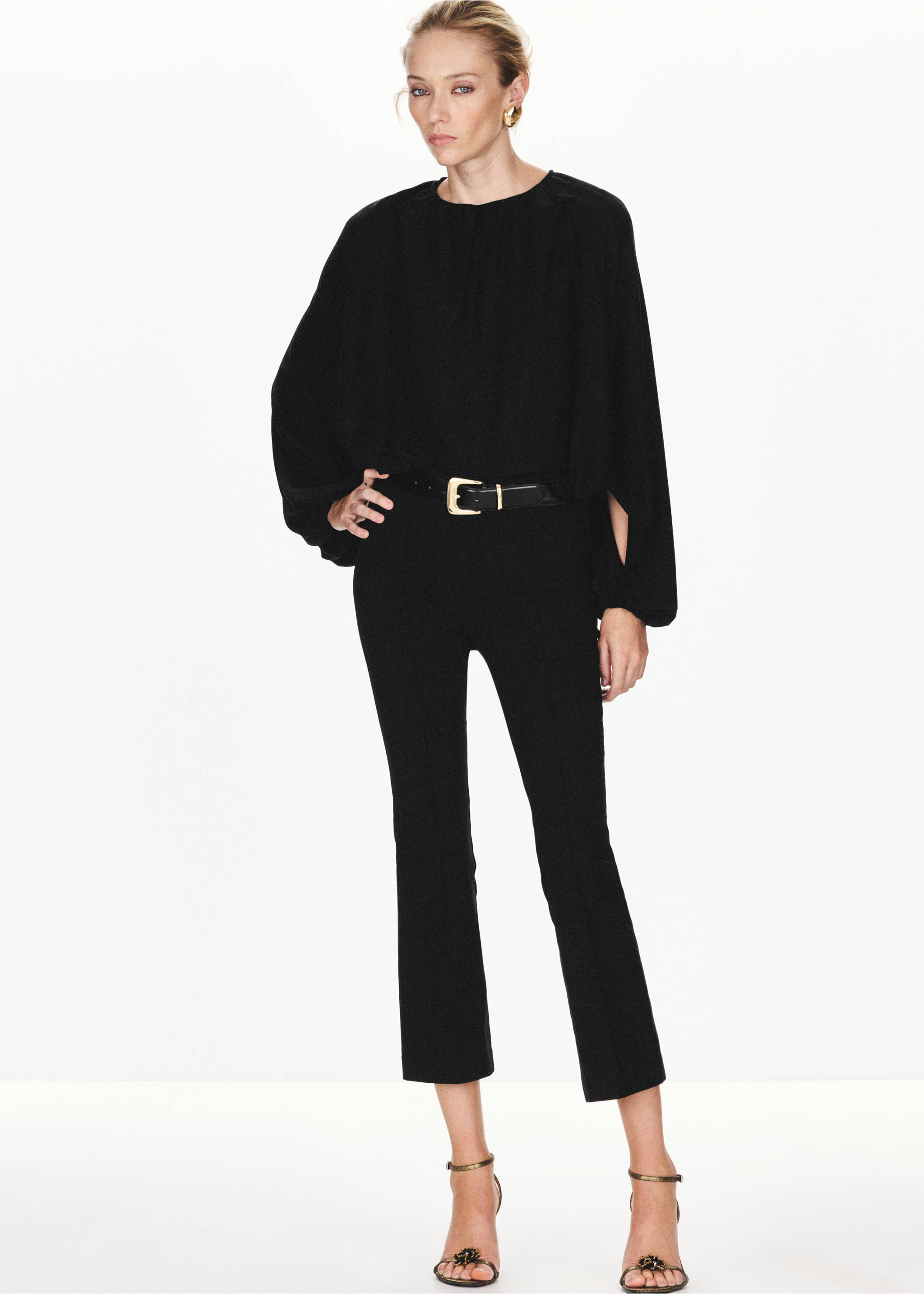 Blouse froncé lurex - Plan général, Noir. Ref: 37097778-00.