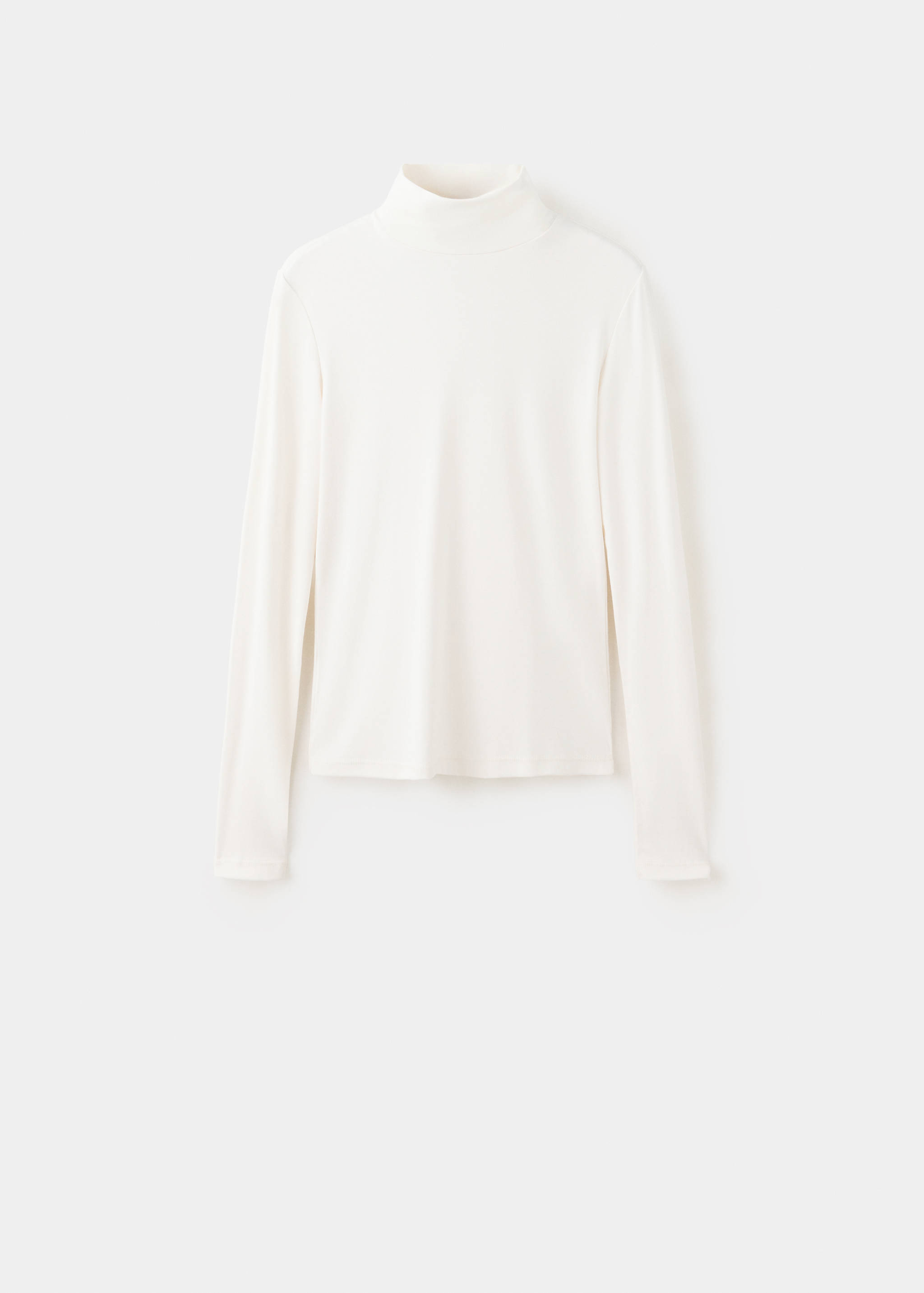 White long-sleeved t-shirt with a high turtleneck collar.