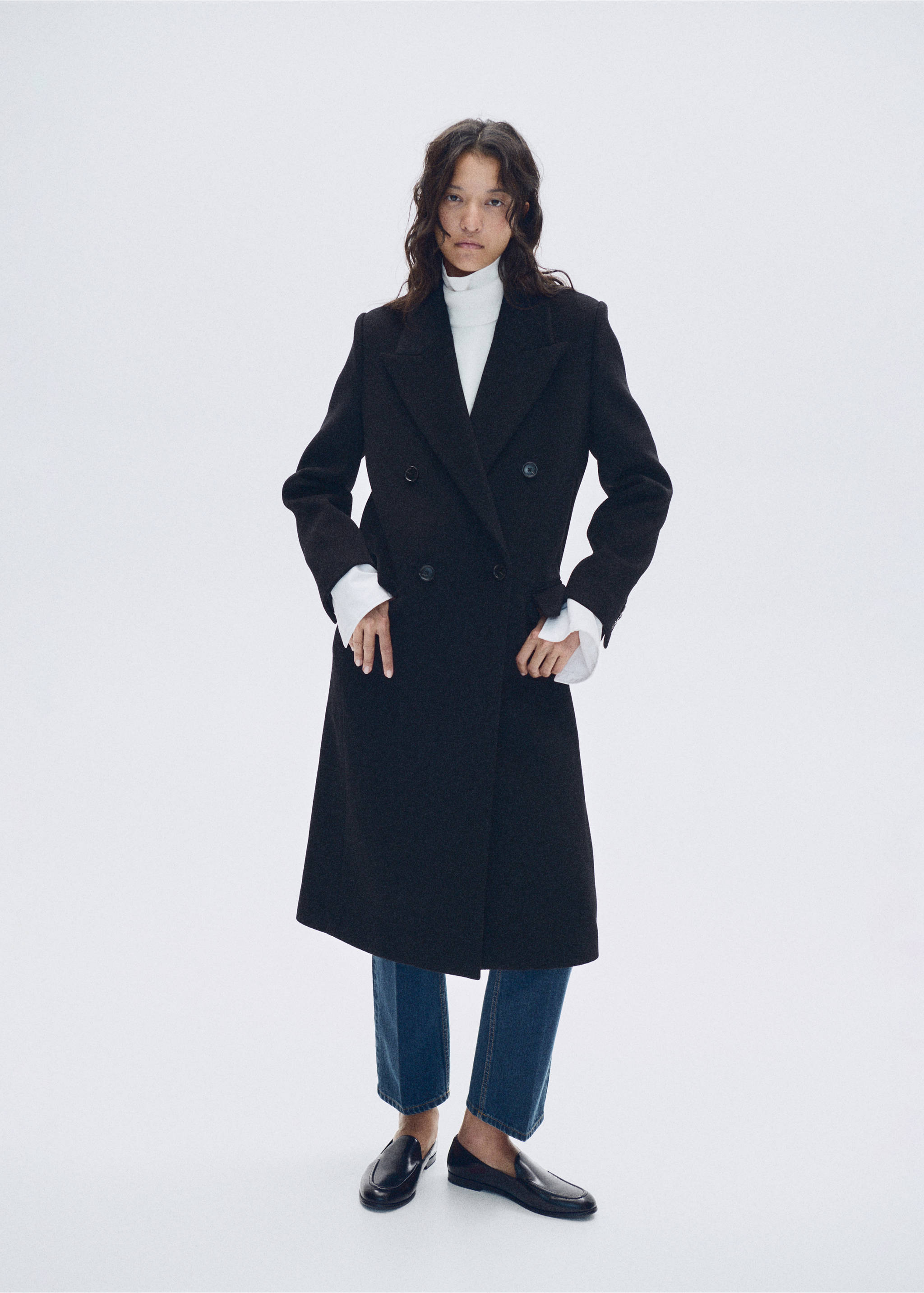 Double-breasted wool-blend coat - General plane, Black. Ref: 37097786-00.