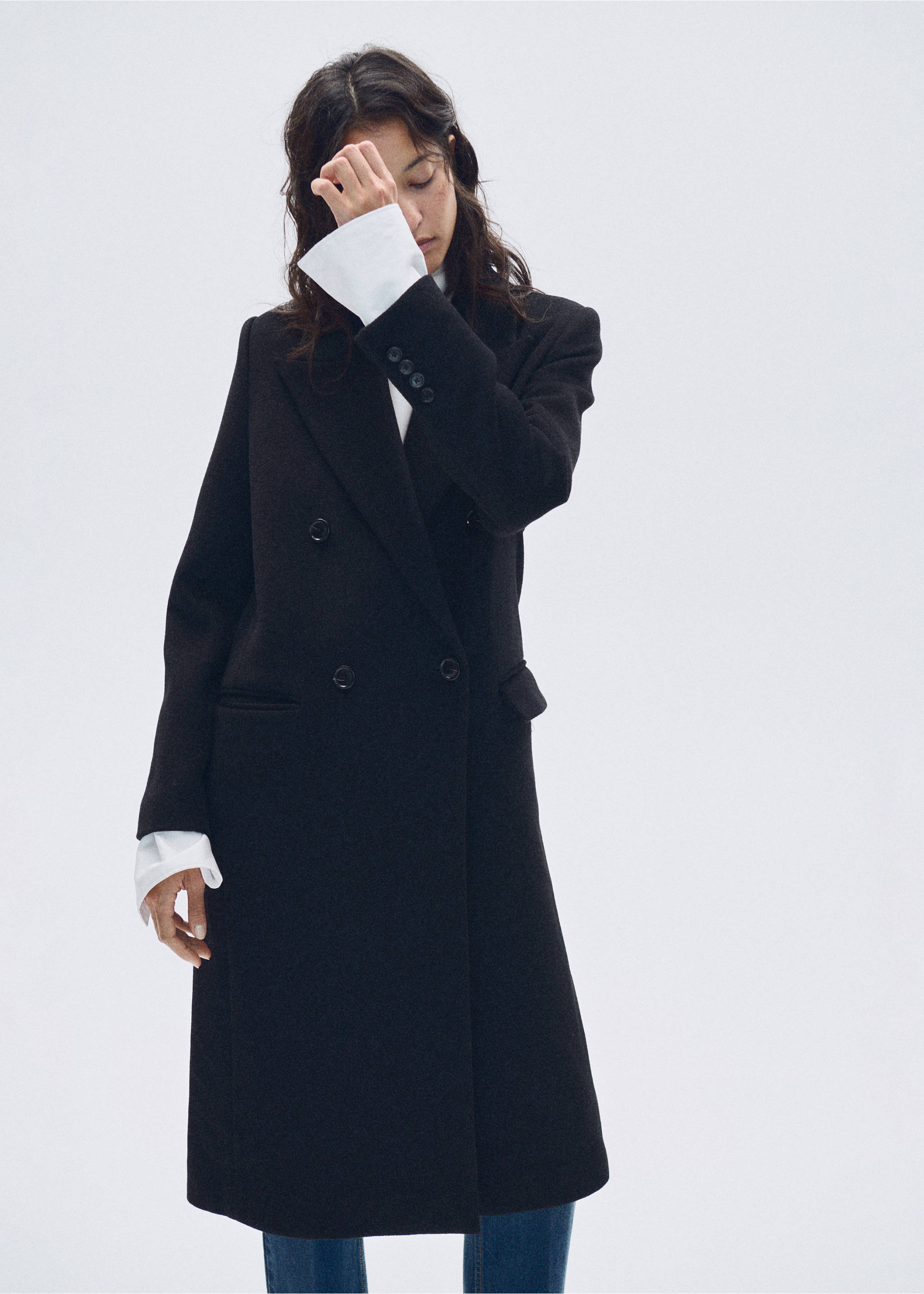Double-breasted wool-blend coat - Medium plane, Black. Ref: 37097786-00.